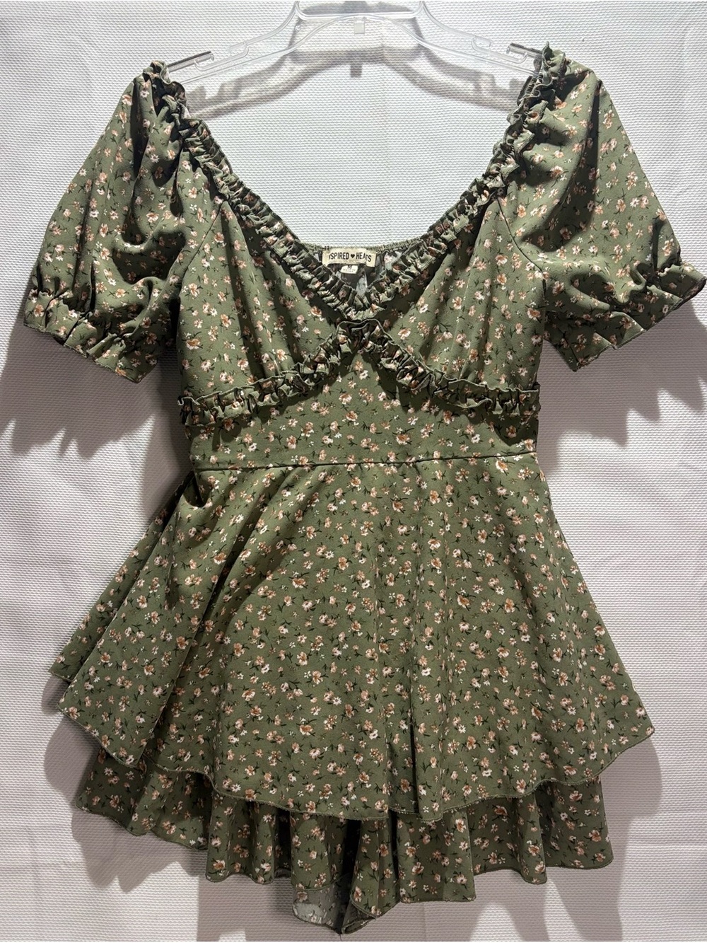 Inspired Hearts Olive Green Floral romper